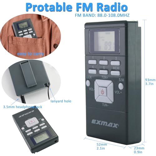Wireless Pocket FM Stereo Radio with LCD Clock for Tour Guides - 2 Pack