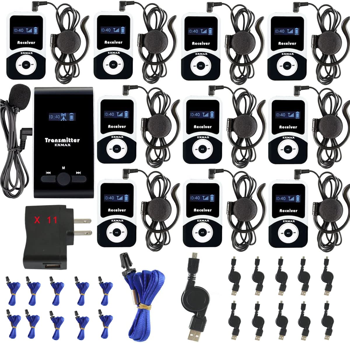 Wireless Tour Guide System for Language Interpretation in Church, Class, Training, Translation, Conference, and Travel (1 Transmitter 10 Receivers)