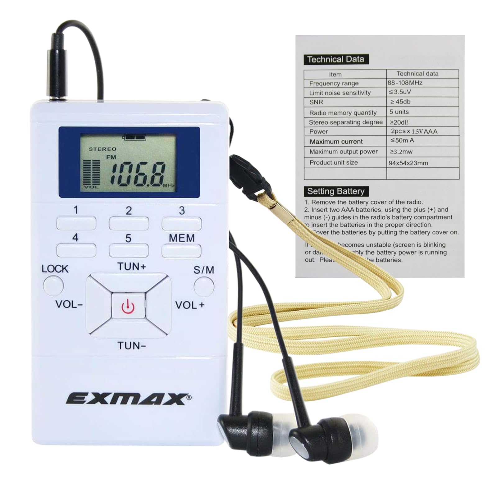 Mini Wireless FM Radio Receiver for Tour Guide Systems - White
